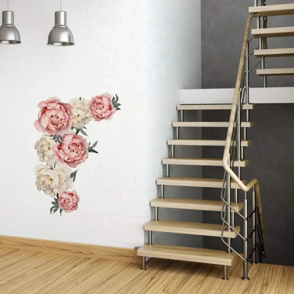 Flower Wall Sticker PVC Romantic Pink Peony Rose Decal Floral for Sofa Background Living Room Bedroom Nursery Decor | Дом и сад