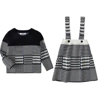kids sweaters brother sister mathcing knitted clothes plaid knit pullover tops a line skirt baby sweaters girls dresses