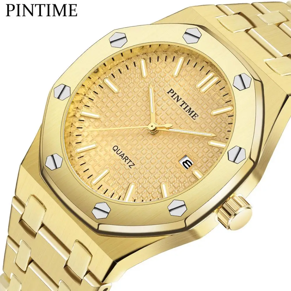 Золотые часы мужские стальные кварцевые деловые лучший бренд Роскошные