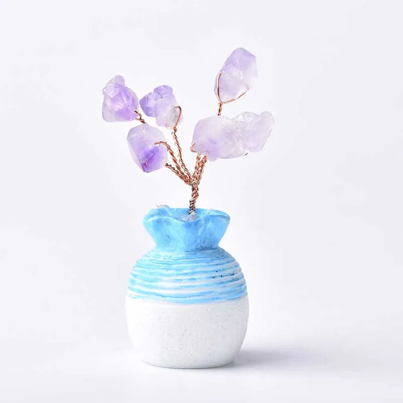 

Wholesale Natural Crystal Tree of Life Vase Amethyst Quartz Mineral Raw Crystals Luck Tree of Healing Stone Home Decor Gifts 1PC
