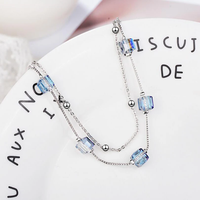 

New Artificial Crystal Synthetic Square Block Bracelet Female Korean Version Simple Double Layer Bracelet Tide Hand Ornaments