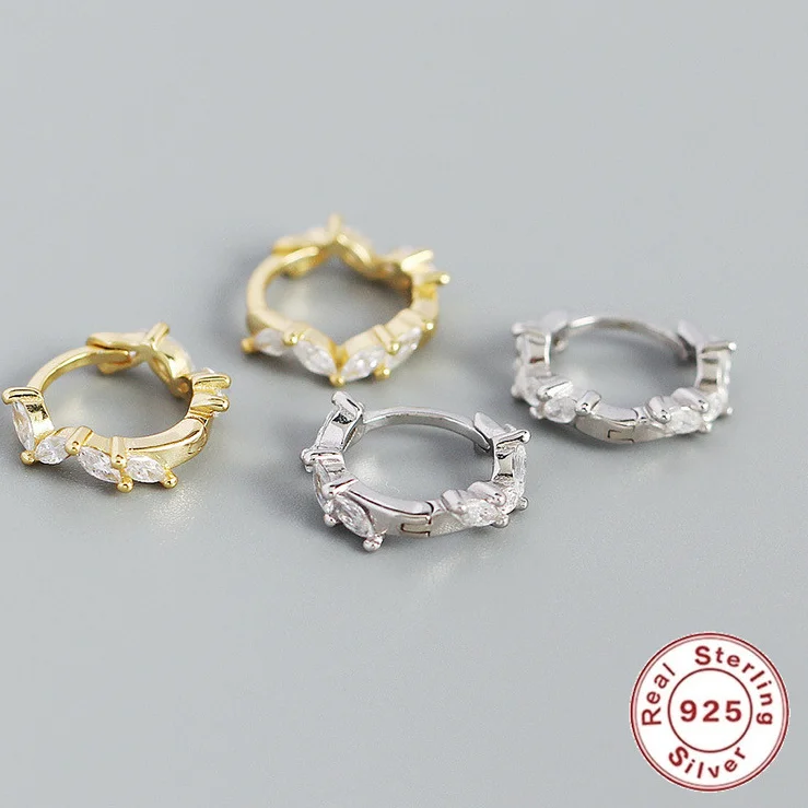 

Sterling Silver White Zircon Flower Hoop Earrings Women Minimalist INS 8mm Round Circle Earrings Fashion Jewelry