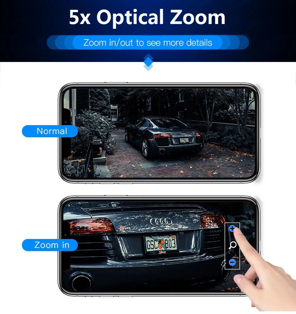 5MP 1080P WiFi PoE IP PTZ IP Камера 5X Оптический зум P2P Беспроводной 2-полосная Аудио Открытый Водонепроницаемый купол черный Ночное видение ИК 50 м H265