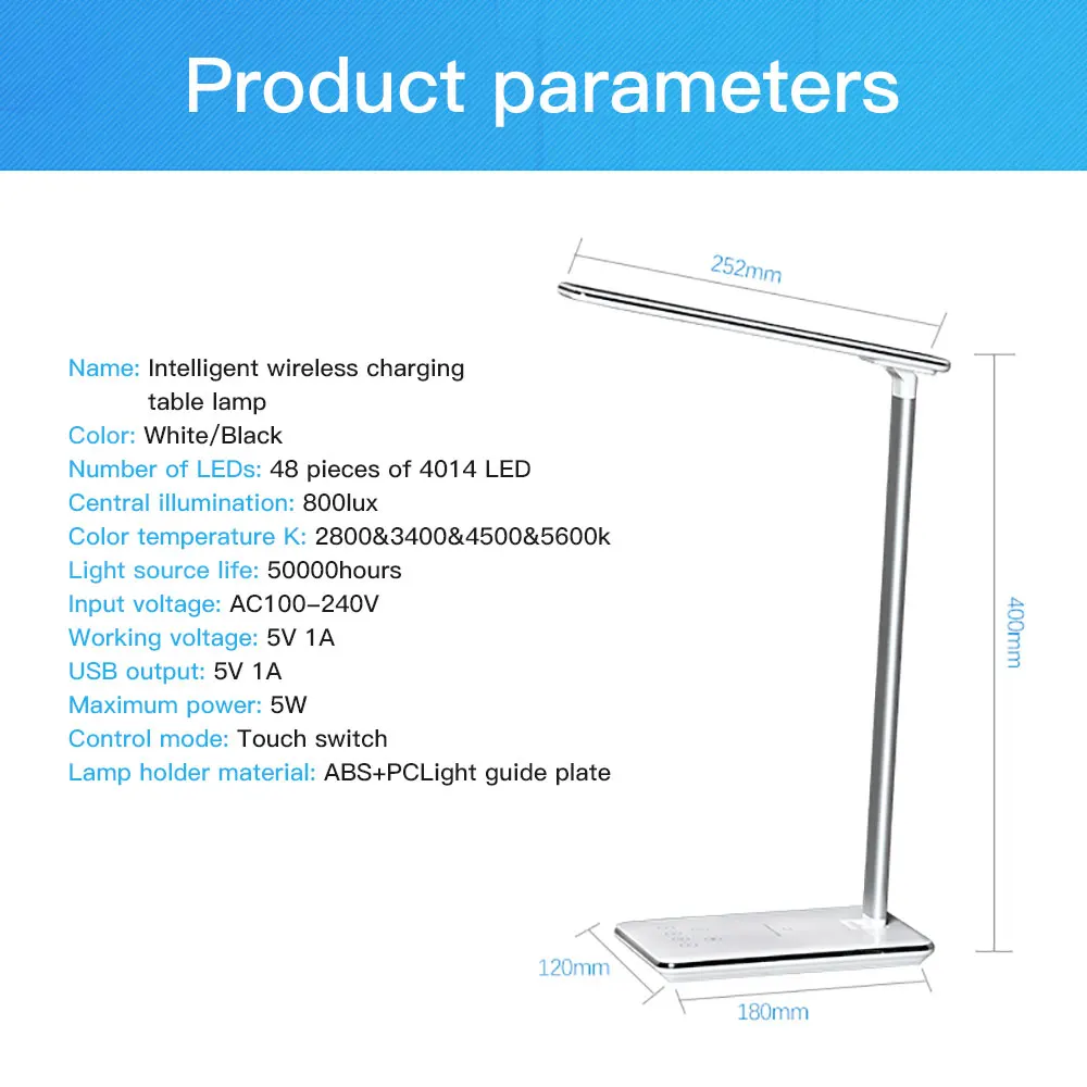 2 в 1 складной светодиодный настольный светильник с беспроводным зарядным