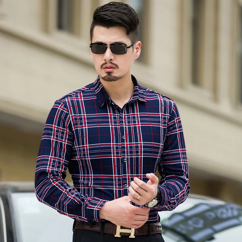 Мужская клетчатая рубашка с длинным рукавом большого размера | одежда
