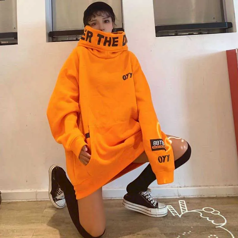 Женские толстовки с капюшоном и высоким воротником осенне зимние новые