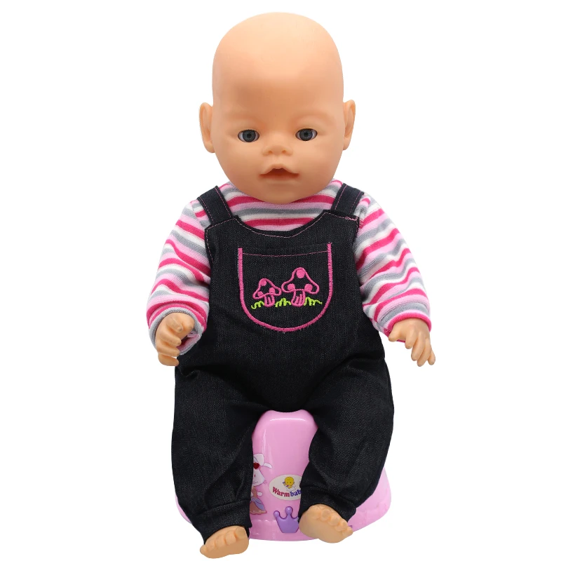 Одежда для куклы младенца подходит 43 см Полосатый комбинезон с длинными рукавами