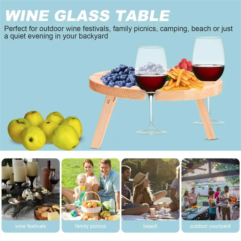 

1pc Folding Table Good Durable Fine Portable Round Table Wood Table For Home Foldable Wine Table