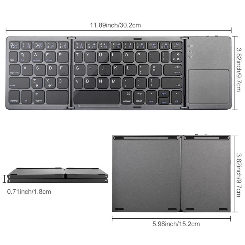 

Folding Bluetooth Keyboard Rechargeable Keypad With Touchpad Tablet Pad Phone W8ED