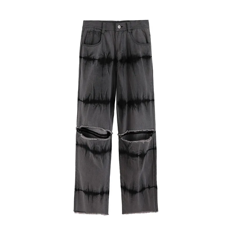 

2 Wear Style Zipper Denim Jeans Men Women Hip Hop Loose jeans men Gothic Distressed Skateboard Trousers T2-B115