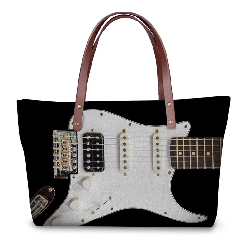 

Music Notes Women Casual Handbag Brand Design Luxury Woman's Large Capacity Shopper Bag Vintage 3D Guitar Print Bag