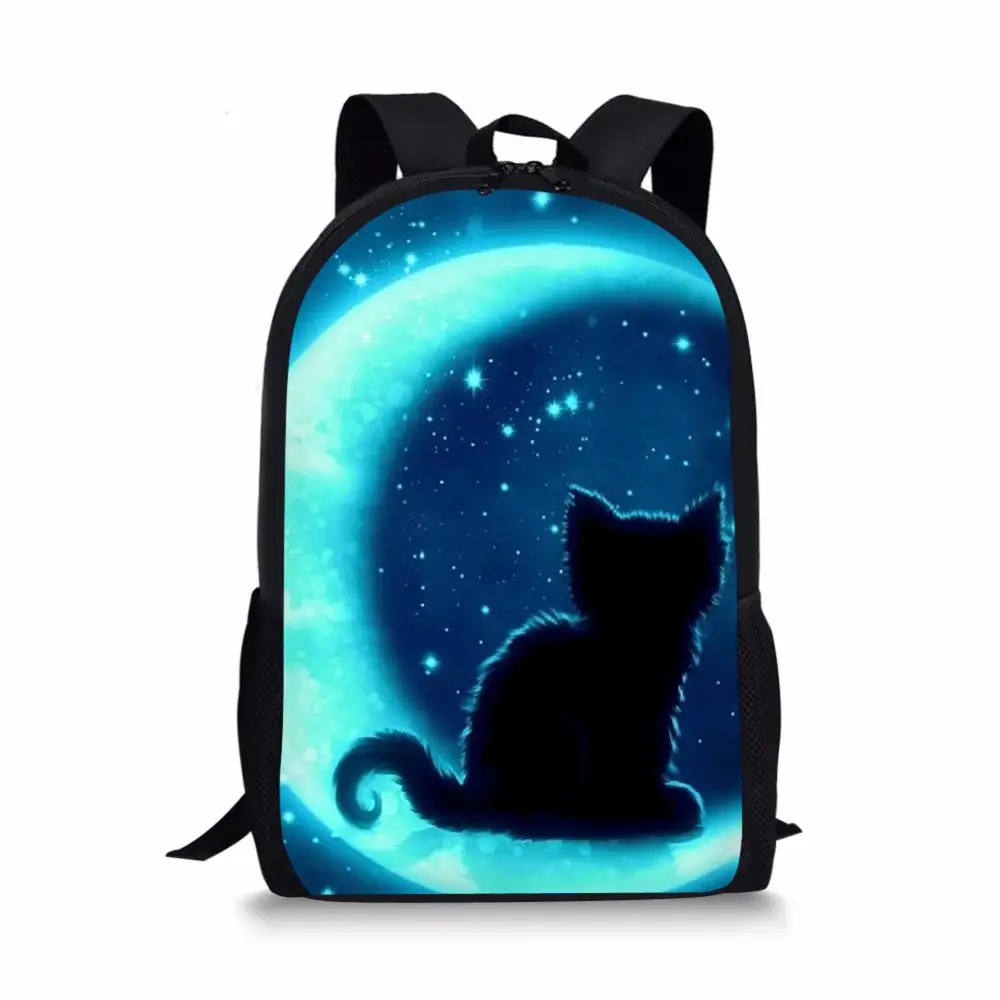 Школьные ранцы для подростков, детский рюкзак с принтом Луны, кота для мальчиков и девочек, дорожные модные сумки