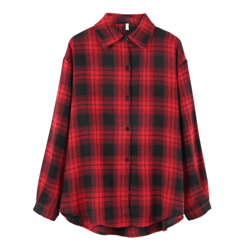 

2020 new autumn antique design sense niche loose and versatile lazy wind mid-length lapel plaid shirt women's long-sleeved shirt