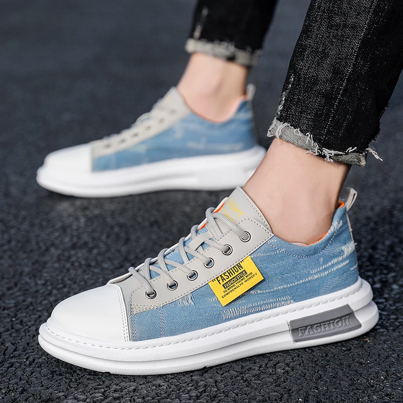 Кеды мужские из денима вулканизированной подошва дышащие повседневная