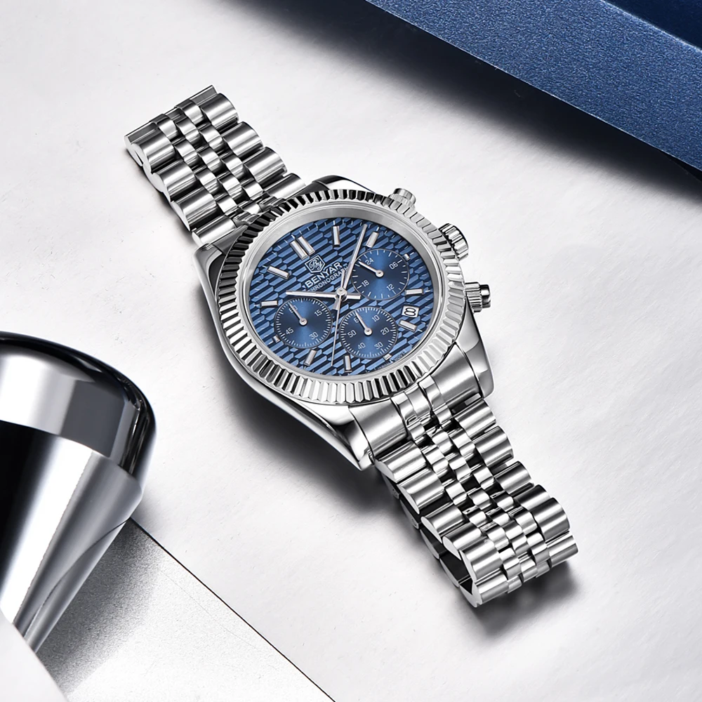 BENYAR 2022 Top Brand Luxury Quartz Mens Watches Chronograph Watch Men Waterproof Stainless Steel Luminous Sports Reloj Hombre enlarge