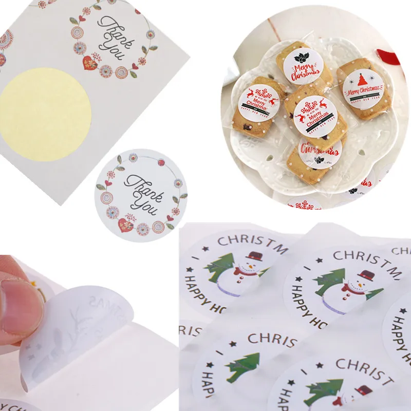 

90/120pcs 10Sheets Christmas Sealing Paper Stickers Thank For Candy Cookie Packing Bags Box For Wedding New Year Party DIY Acc