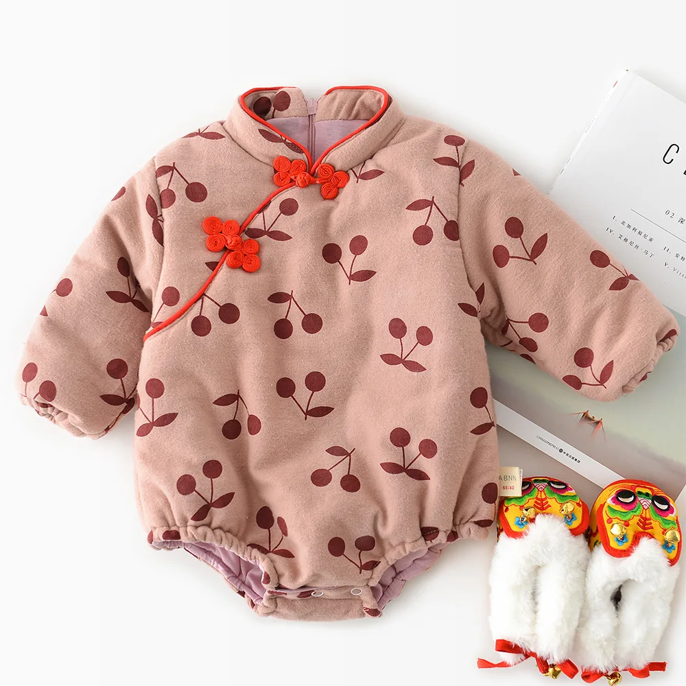 Pink Cherry Китайский стильный детский комбинезон, толстый теплый детский комбинезон, осенне-зимняя детская одежда - Цвет: Pink Cherry