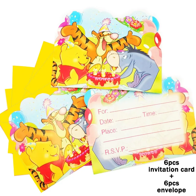 6Card6Envelope 2,5 метровый плакат с медвежонком Винни, праздничные принадлежности для дня рождения, праздничные украшения, вечерние украшения - Цвет: 6Card6Envelope