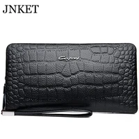 jnket crocodile pattern clutch wallet cow leather mens clutch bag leisure handbag large capacity zipper clutch long wallet