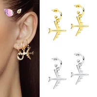 925 sterling silver ear needle airplane stud earrings cute aircraft earrings for women fashion jewelry accessories