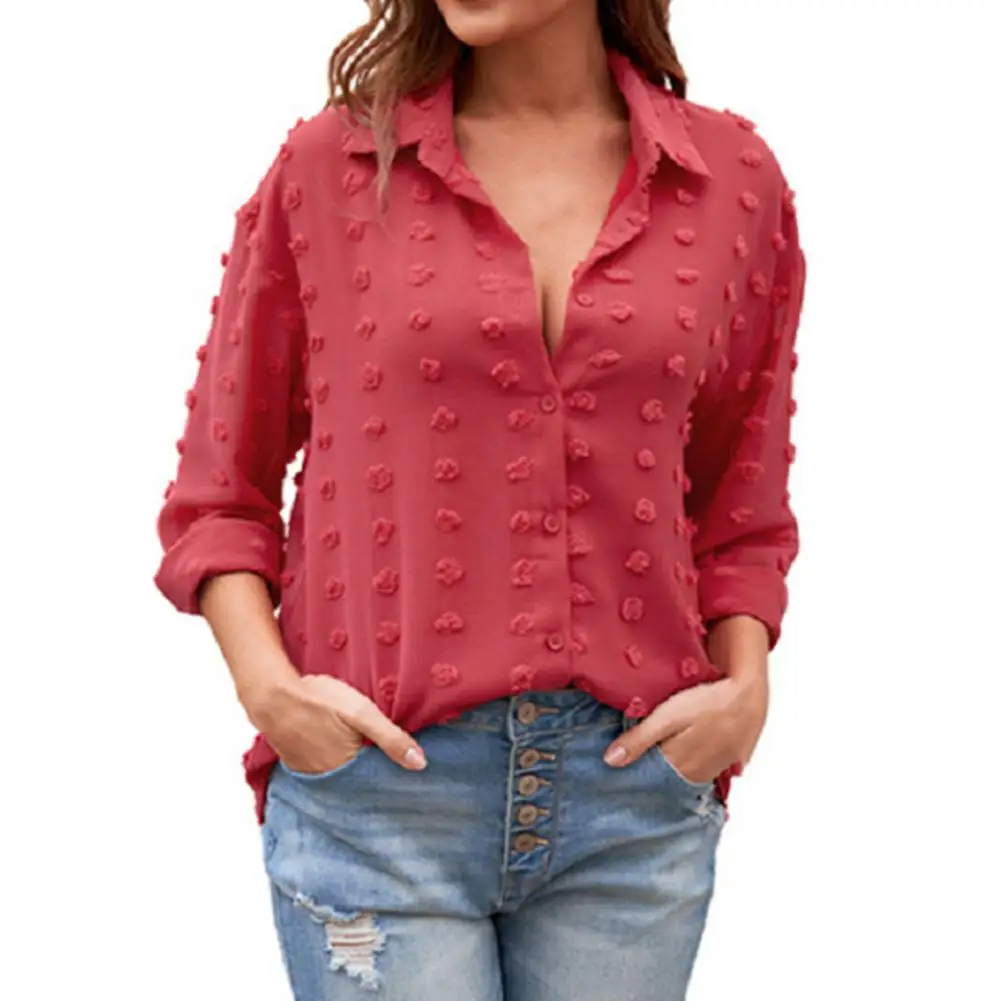 

Autumn 2021 Women's Long-sleeved Lapel Shirt Polka Dot Chiffon Cardigan Temperament Commuter Top Buttoned Shirt