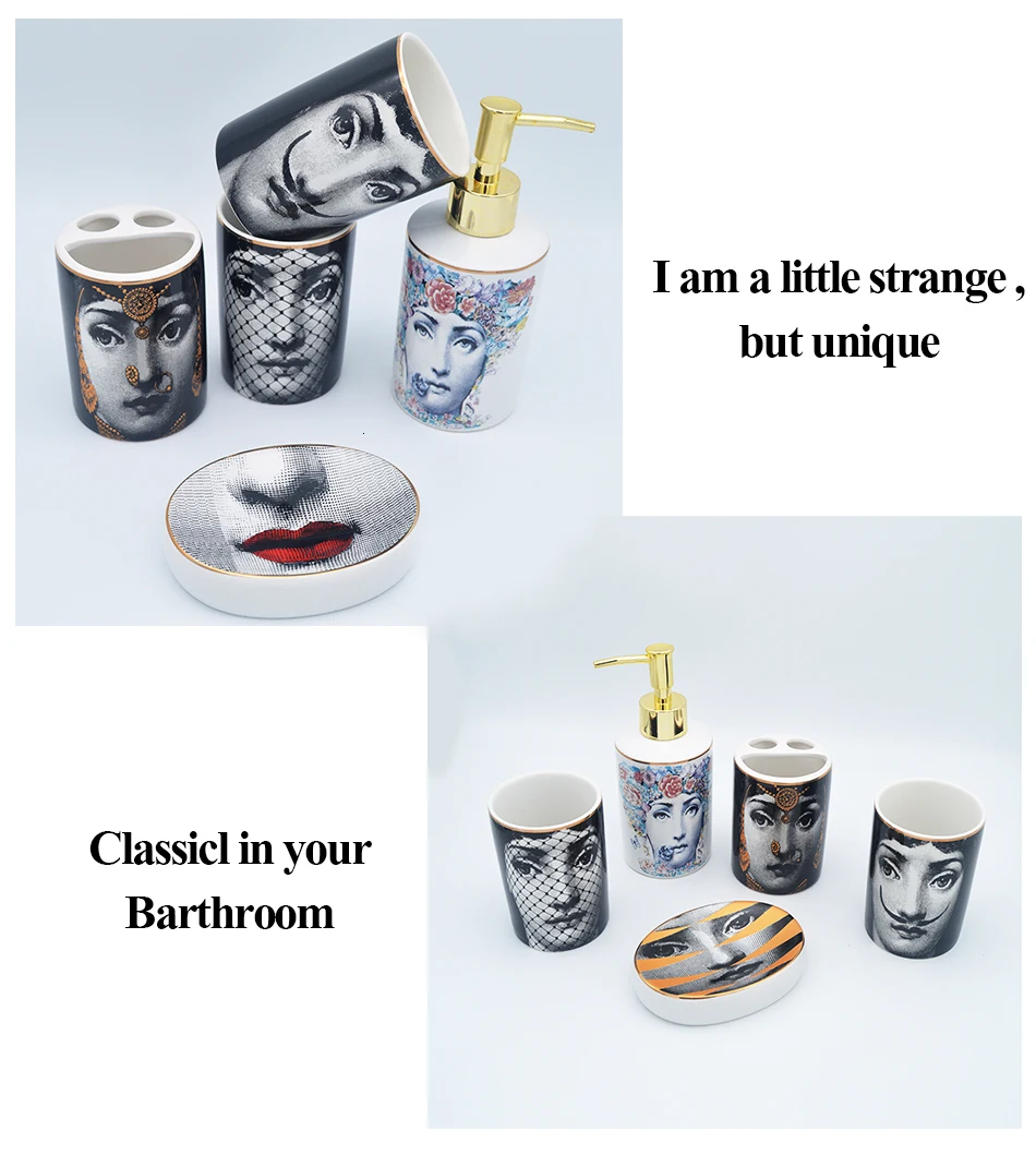 Винтаж Fornasetti аксессуары для ванной комнаты Набор керамическая чашка держатель для зубной щетки мыло диспенсер путешествия мыло держатель шампунь бутылка для ванны