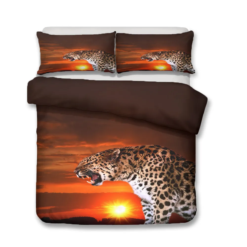 Комплект постельного белья из полиэстера с 3d-цифровым леопардовым принтом 1