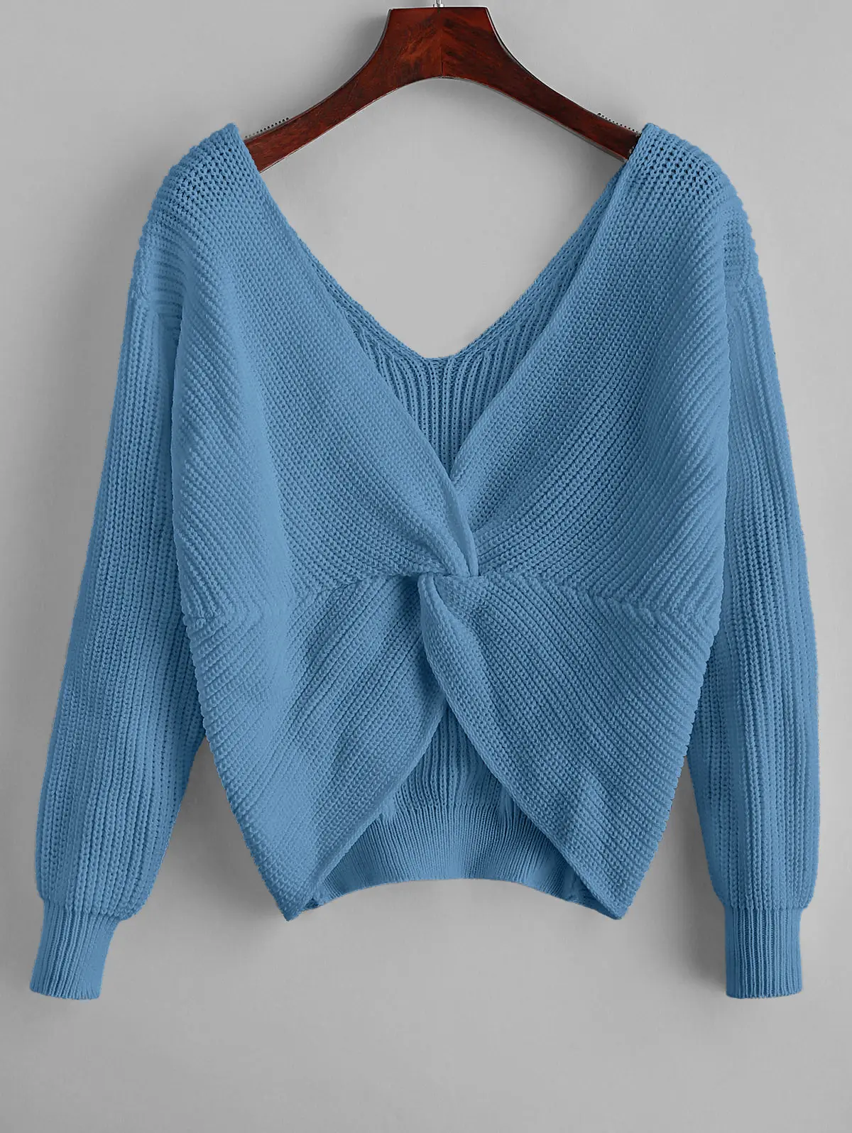 ZAFUL X Yassman Bateman Twisted Diamond Shoulder Jumper Sweater Uneven Hem Low Cut Drop Warm Plunging Neck 2019 | Женская одежда