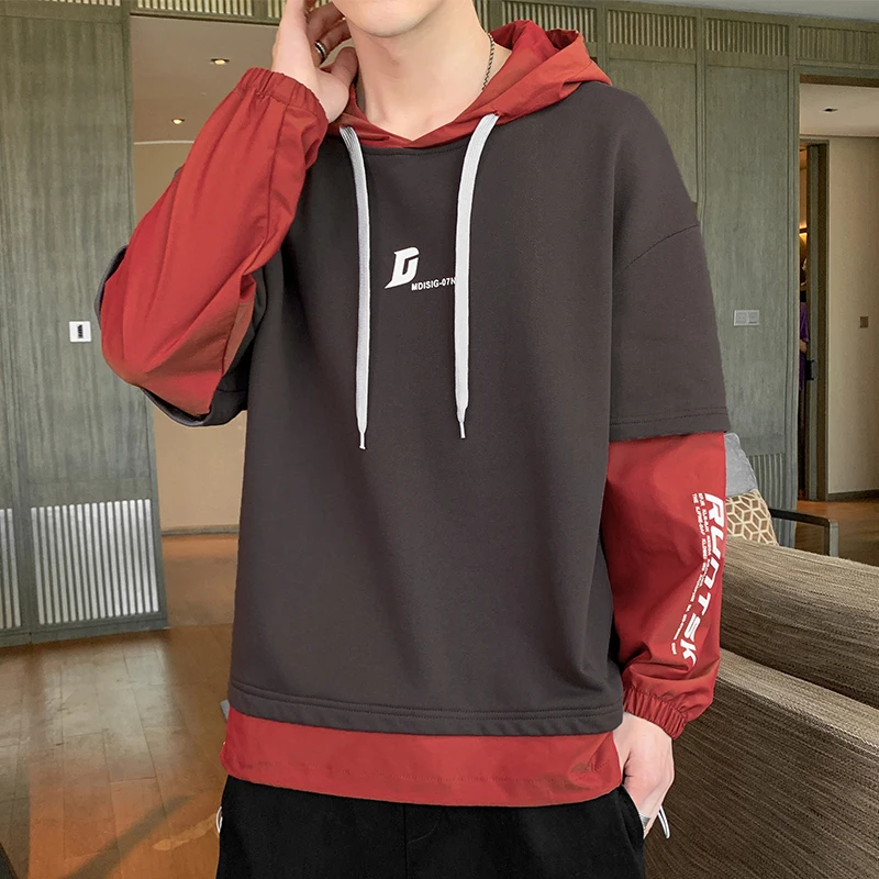 

Spring Autumn Period Tide Fleece Male Hooded Easing Men Long Sleeve T-Shirt Cotton Tees