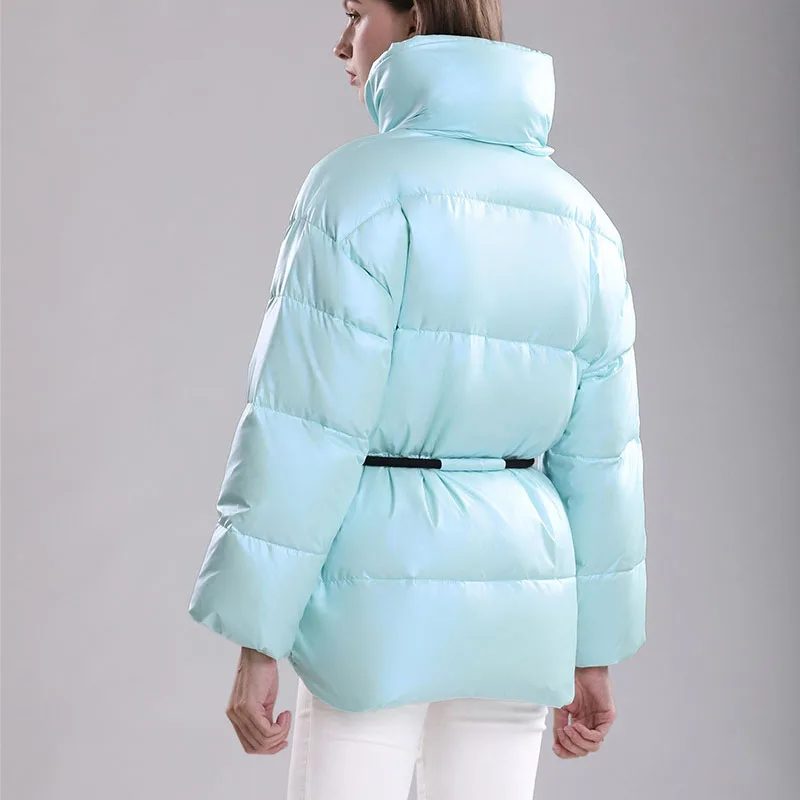 Casual Winter Down coat Women's Thick warm 2021 New Adjustable waist Female High collar Short Jacket Loose Outwear YNZZU 9O302