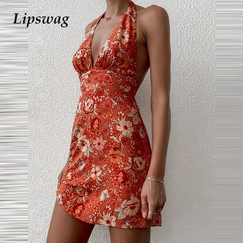 Женское винтажное платье на бретельках элегантное без рукавов с глубоким V