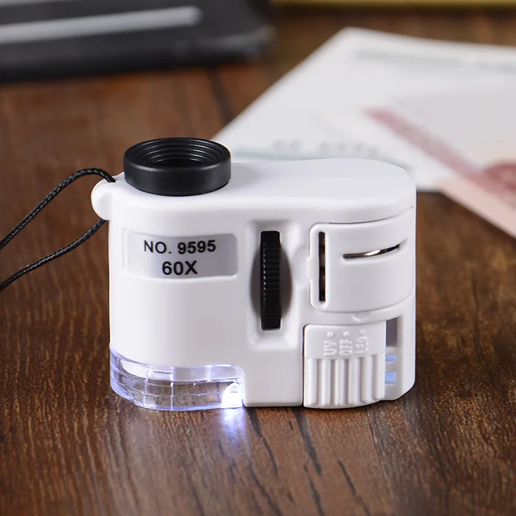 

60X Portable Pocket Size Magnifying Glasses with UV and LED Light Mini Lightweight Handheld Microscopes Professional Tricomes, J