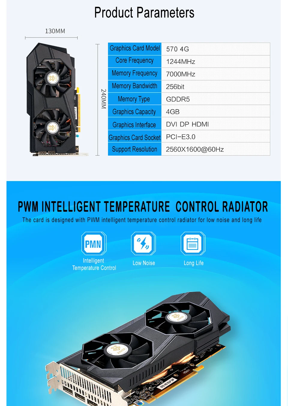 Для игр, офиса, майнинга, эфира Rx 570 4g, видеокарты 7000 МГц, GDDR5, 256 бит, Pci-express3.0, X16, видеокарта