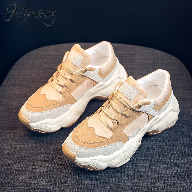 Женские кроссовки на платформе Rimocy с круглым носком шнуровке Вулканизированная