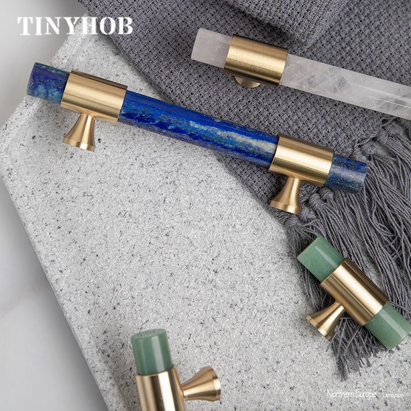 Натуральный камень + латунные ручки европейские Т образные выдвижной ящик