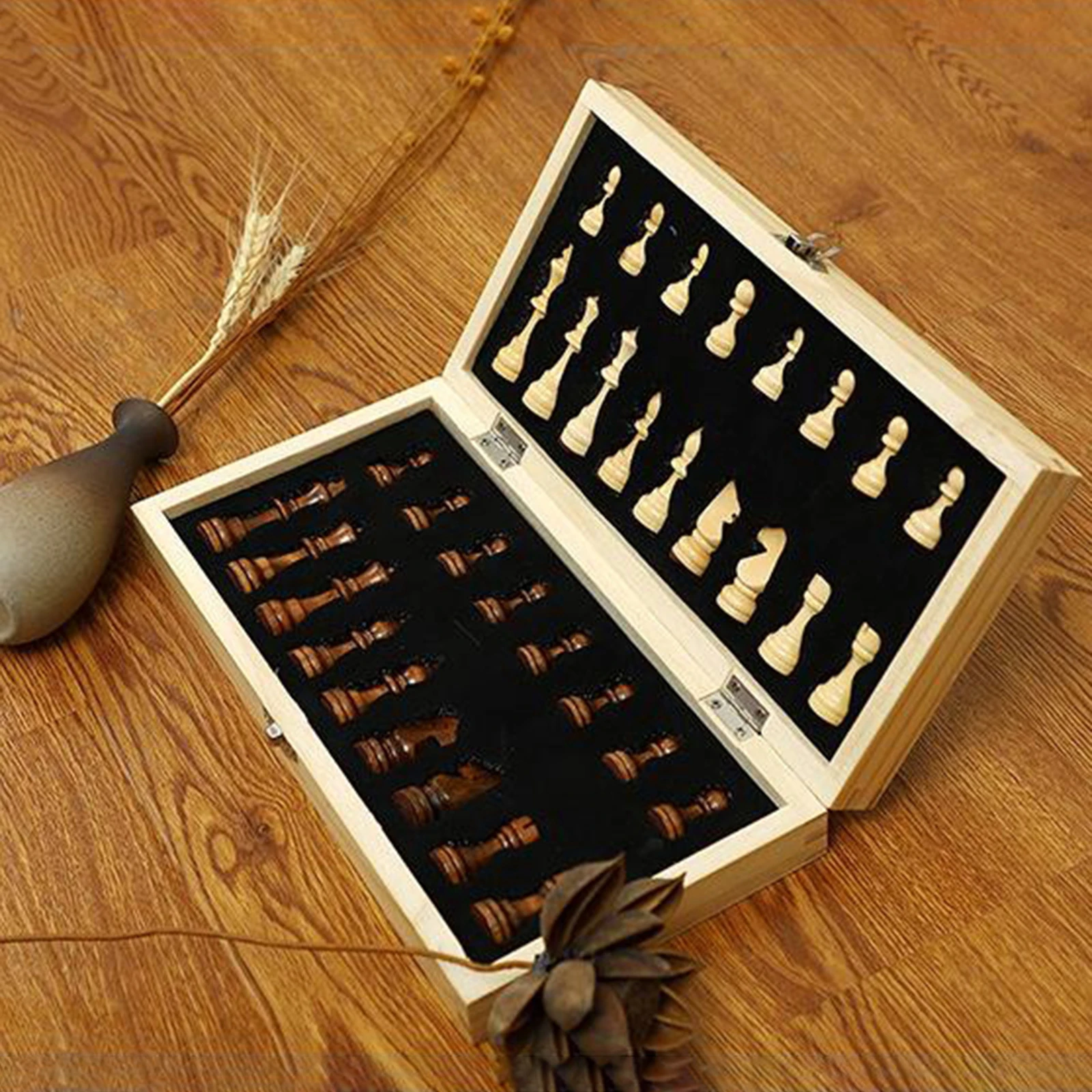 

24/34/39cm Magnetic Wooden Folding Chessboard Folding Chess Board Wood Board Game Handmade Antique Chess Storage Box