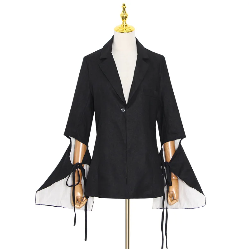 

2021 spring and autumn new suit women fashion temperament street personality off-sleeve stitching jacket
