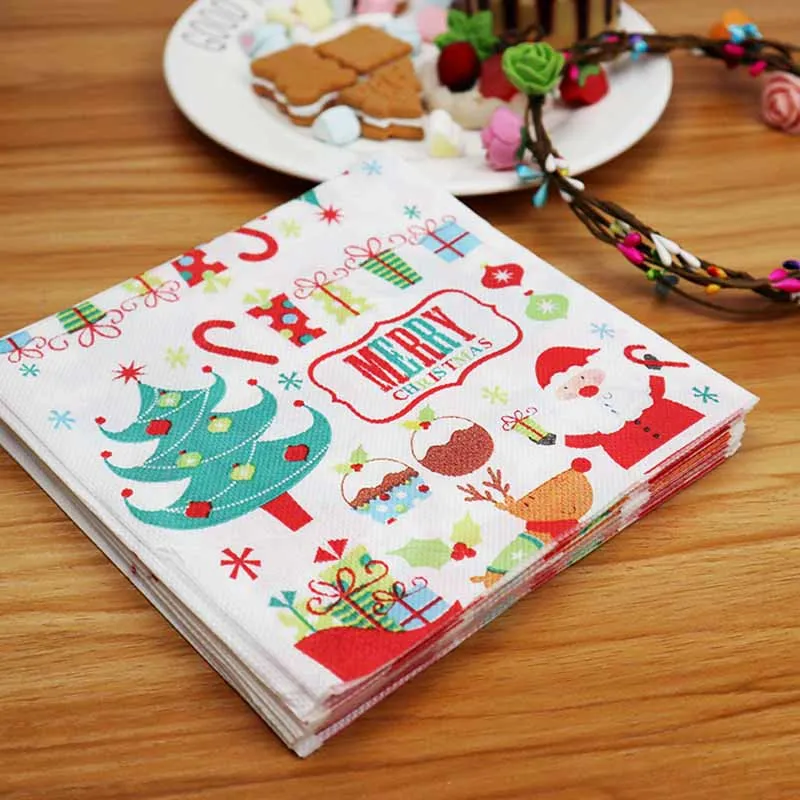 

20pcs Disposable Xmas Napkins Christmas Tableware Decorations Merry Chritmas Santa Snowman Paper Tissue Napkins Navidad
