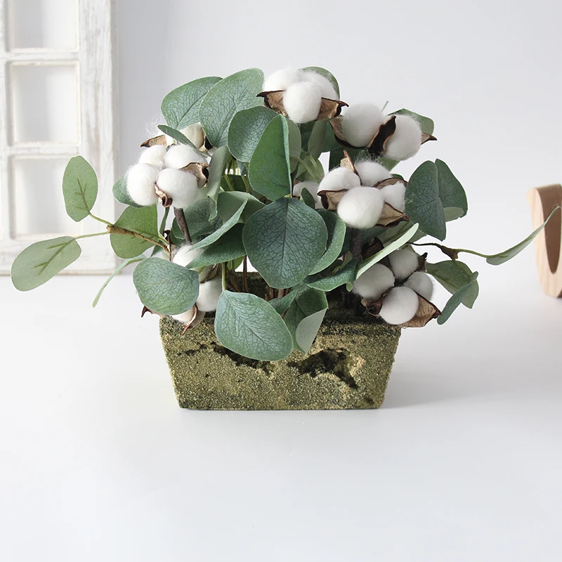 

Natural Dried Cotton Branches Dried Cotton Stems 60cm Tall Faux Flower with vase Arrangements Party Home Decor Gift Ideas Plant