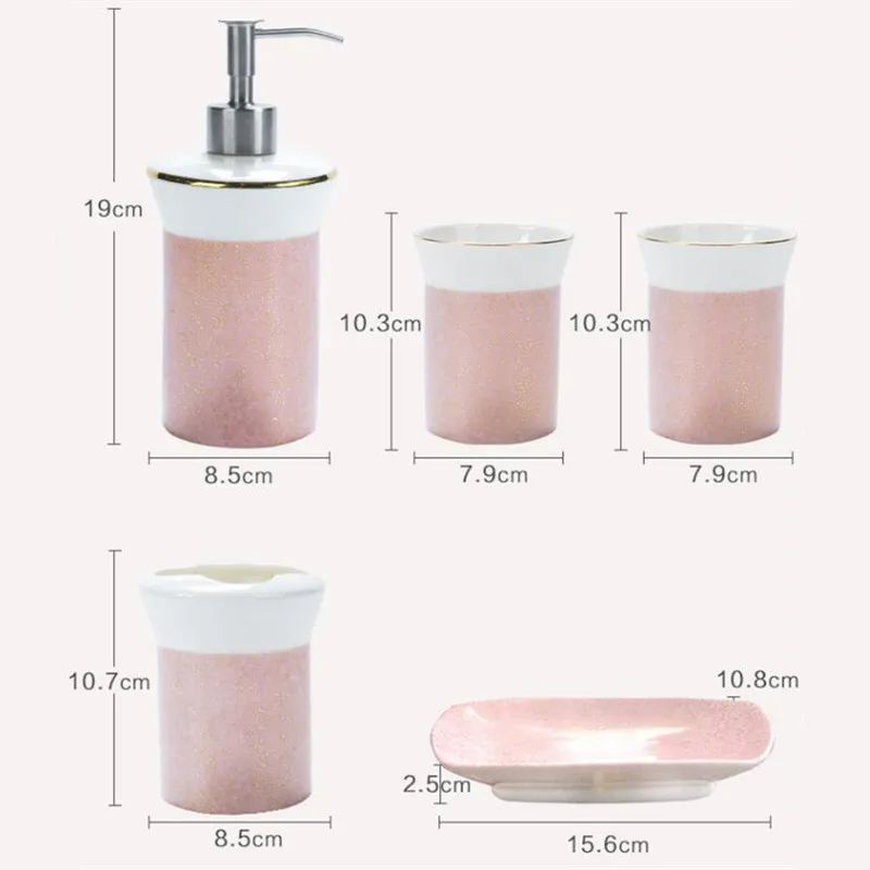 

WSHYUFEI 5 pcs Nordic Ceramic Bathroom kit Washing Tools Bottle Mouthwash Cup Soap Toothbrush Holder Household Articles