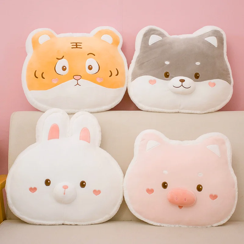 

40*32cm Stuffed Cartoon Tiger Bunny Pig Husky Heads Pillow Cute Plush Soft Seat Cushion For Sofa Chair Bed Decoration