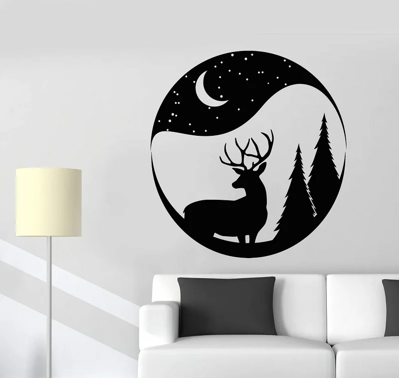 

Vinyl wall applique Christmas deer snowball forest animal moon sticker, Christmas New Year home living room decoration5090
