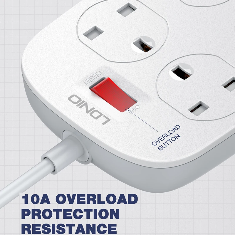 UK Power Strip Защита от перенапряжения с 4 выходами + 3 Смарт USB 18 Вт Быстрая зарядка 0