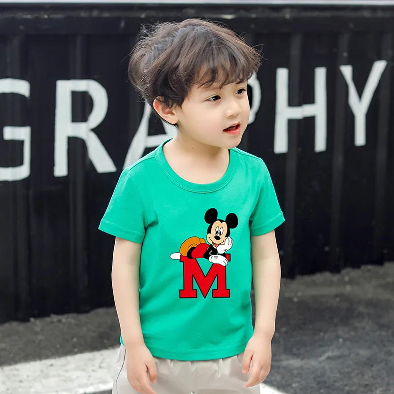 Милая футболка с Микки для мальчиков и девочек одежда Маусом маленьких хлопковые