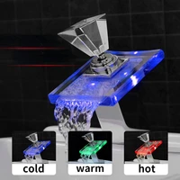 chrome led light glass diamond shape handle waterfall basin faucet for bathroom finished colorful deck mounted sink mixer tap