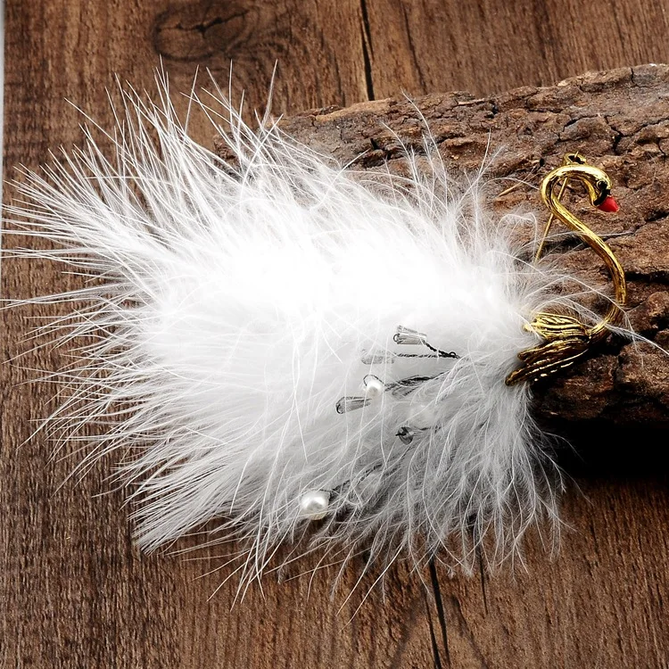 Лебедь жемчуг брошь для женщин белый и черный страусиное перо милый шарф Пряжка