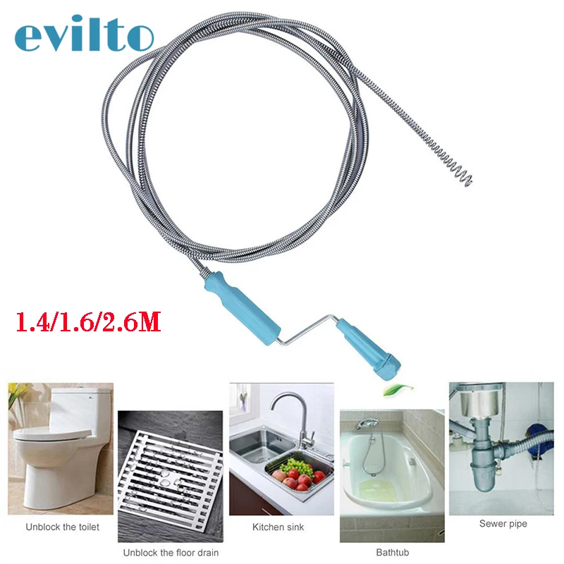 

1,4/1,6/2,6 м дренажная змеевидная пружина для труб, дренажный инструмент, металлический шнек, гибкая пружина для раковины, дренажная змея, дрена...