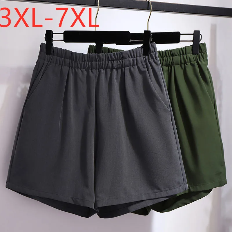 

New 2021 summer plus size shorts for women large loose casual wide leg pocket shorts gray green 3XL 4XL 5XL 6XL 7XL