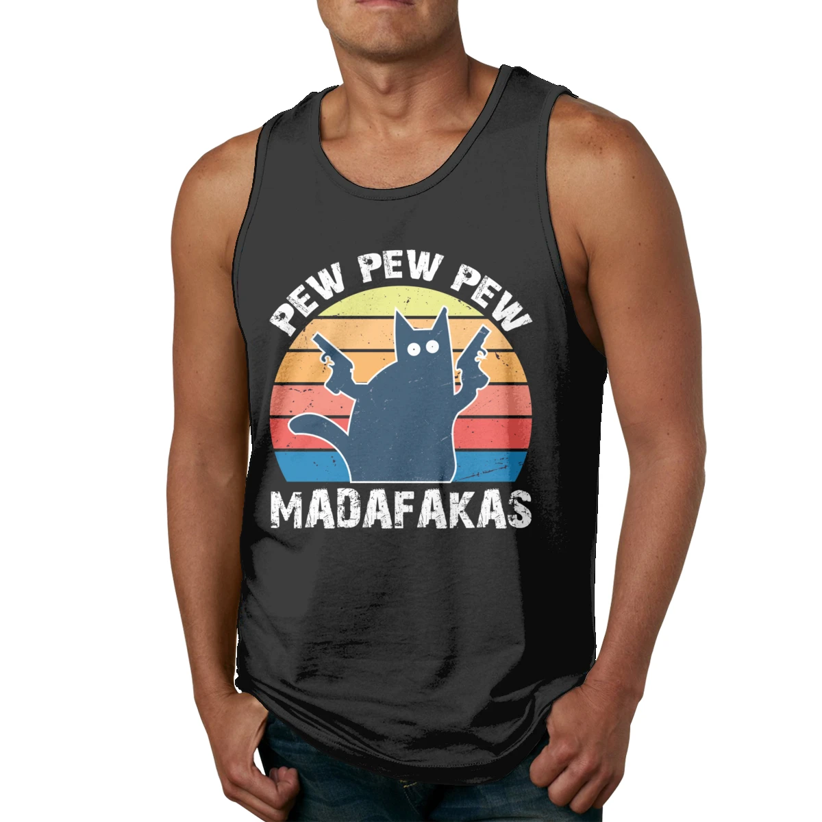 

Rock Roll Cat Pew Pew Madafakas Cotton Tank Top Fashionable Classic Round Neck Tank Top