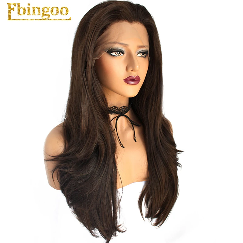 Dark Brown Ebingoo Widow пик темно-коричневый длинные натуральные волнистые волосы парики Высокая температура Волокно синтетический кружевной передний парик для женщин - Цвет: Dark Brown